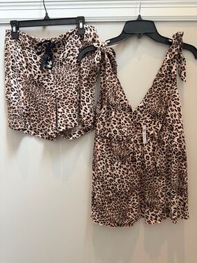 NWT Soma Cool Nights Babydoll Style Leopard Print Tie-Strap Sleep Set - Sz S